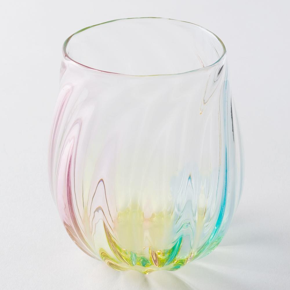 【値下げ】ガラス作家作　グラス　金彩虹ガラス