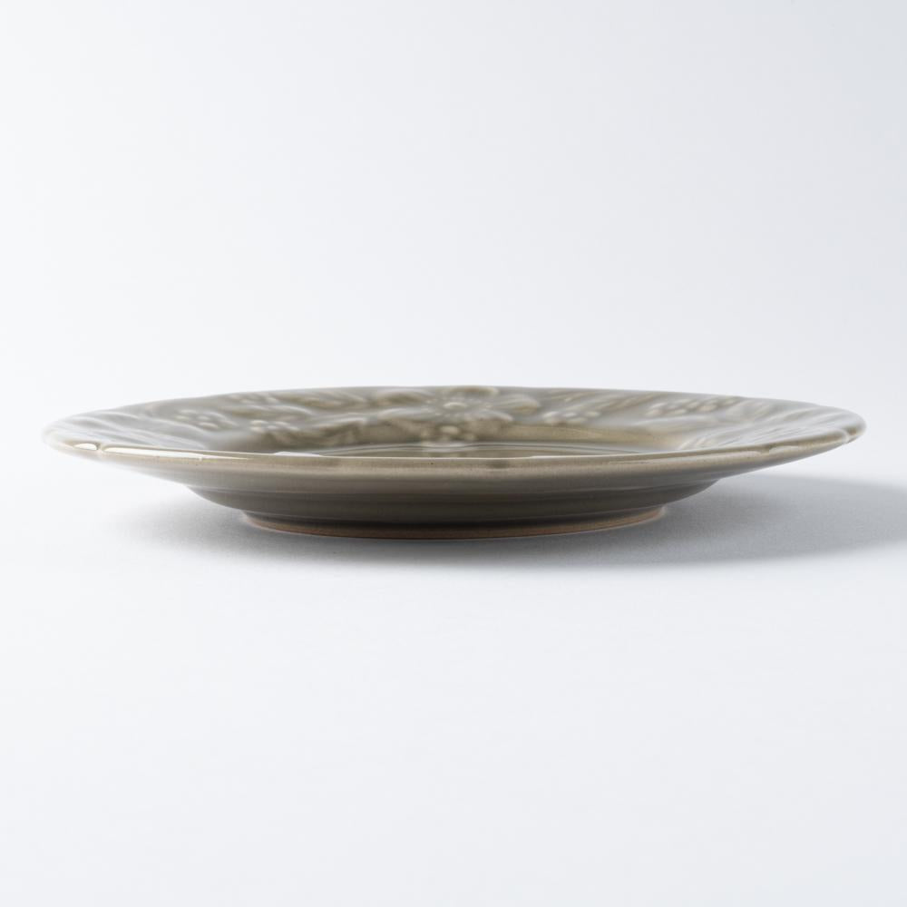 光泉窯 マーガレット柄 レリーフ プレート 19.5cm(グレー) 萬古焼 光泉窯 萬古焼