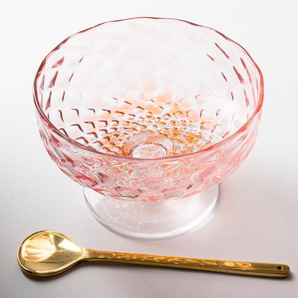 ななこ文様 コンポート サーモンピンク ガラス作家 坂田裕昭 ガラスもの