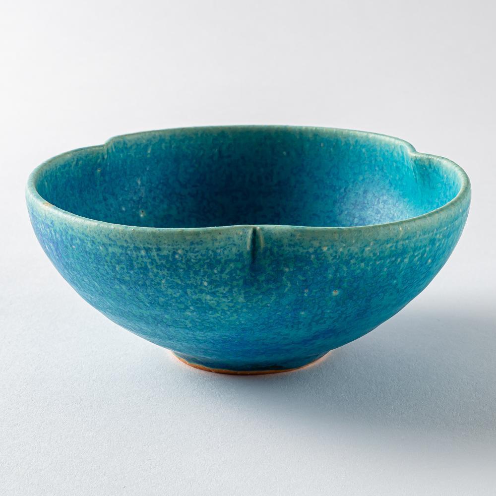 信楽焼 遊楽窯 トルコブルー 輪花小鉢 信楽焼 遊楽窯 信楽焼