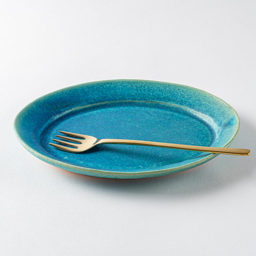 信楽焼 遊楽窯 トルコブルー オーバルプレート 信楽焼 遊楽窯 信楽焼