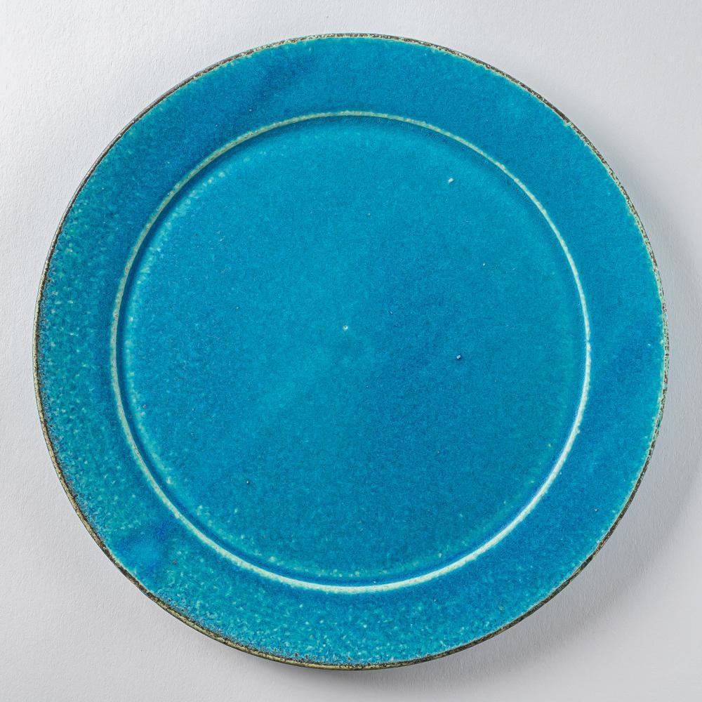 信楽焼 遊楽窯 トルコブルー リムプレート(大) 信楽焼 遊楽窯 信楽焼