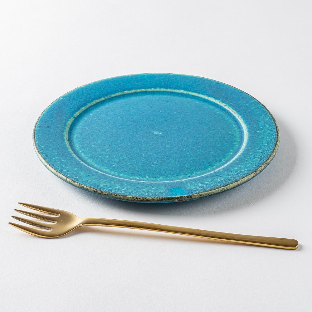 信楽焼 遊楽窯 トルコブルー リムプレート(小) ¥2,640 大人の焼き物