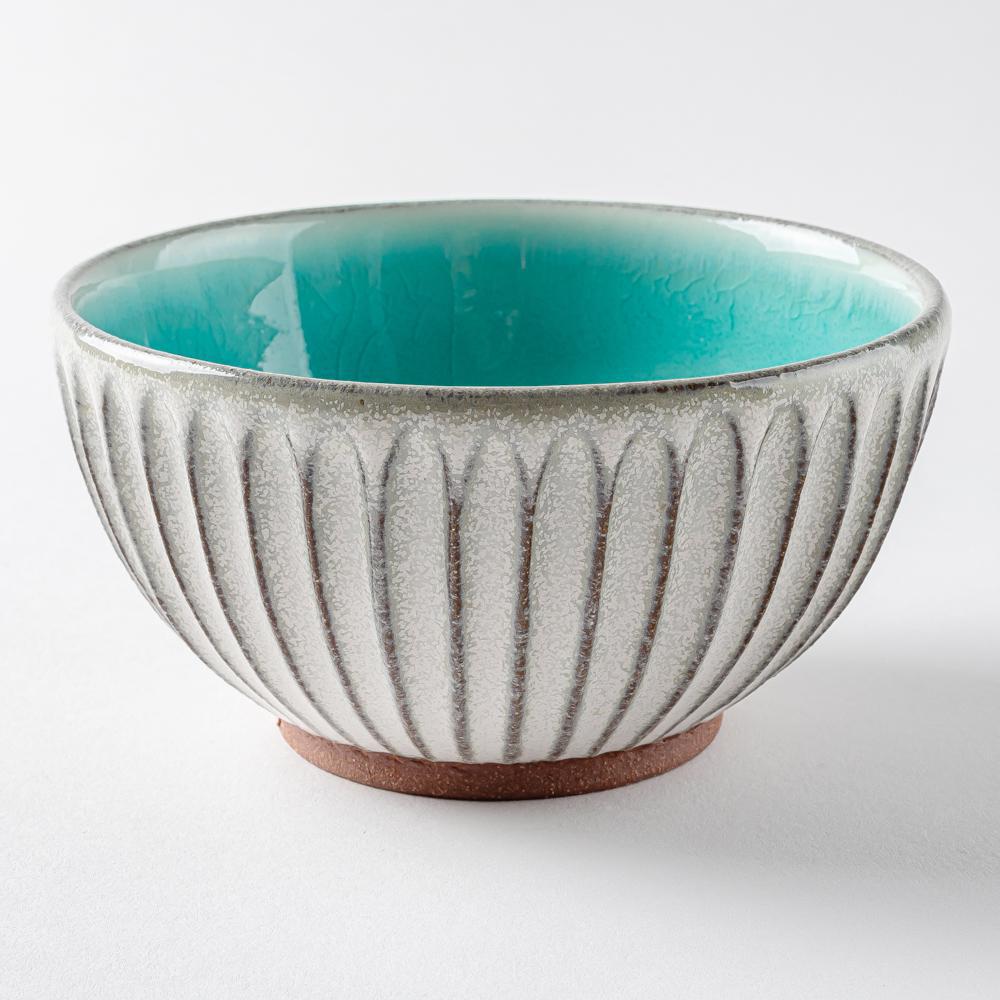 雅峰窯 鎬・碗( S )(内ターコイズブルー、外白) 丹波焼 雅峰窯 丹波焼