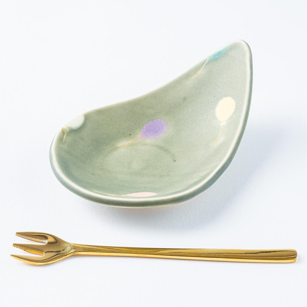 作家 柴田礼美 しずく皿20-風船/グレー 作家 柴田礼美 陶磁器作家もの