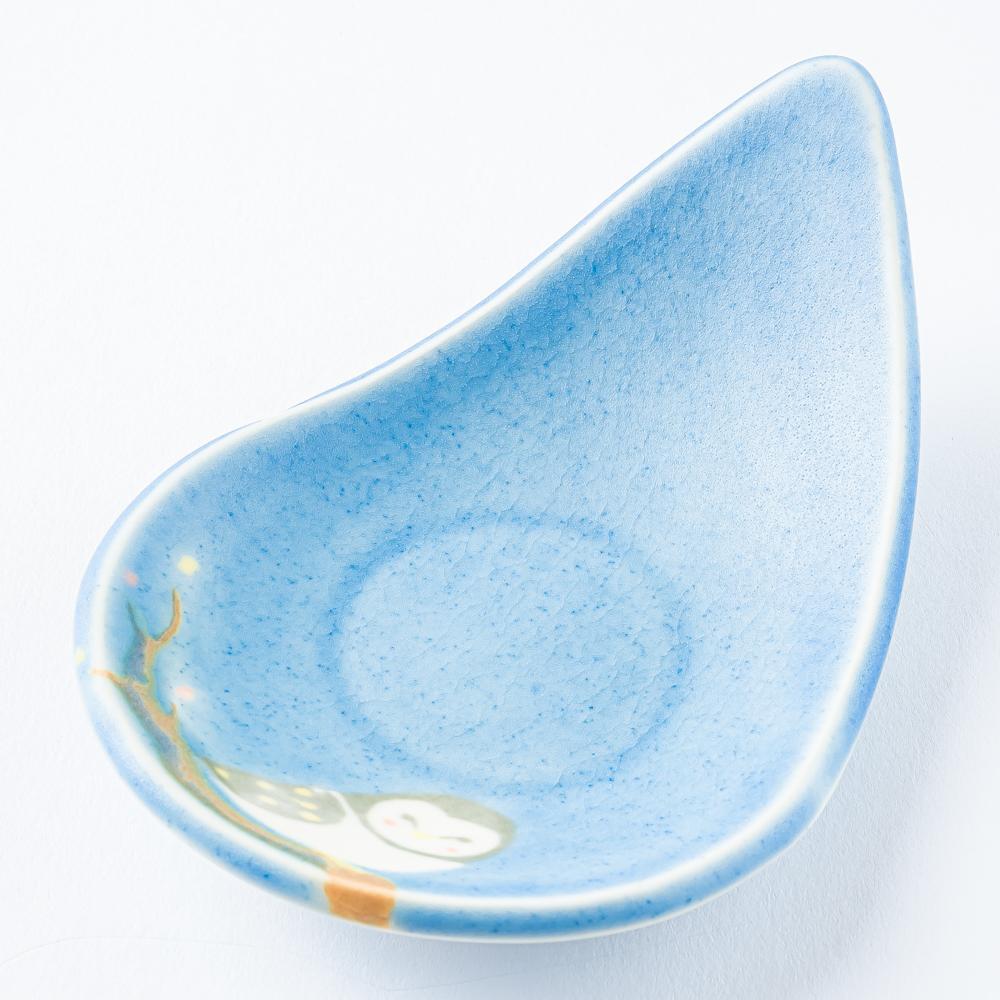 作家 柴田礼美 しずく皿20-ふくろう/ブルー 作家 柴田礼美 陶磁器作家もの