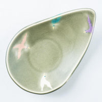 作家 柴田礼美 しずく皿-鳥/グレー 作家 柴田礼美 陶磁器作家もの