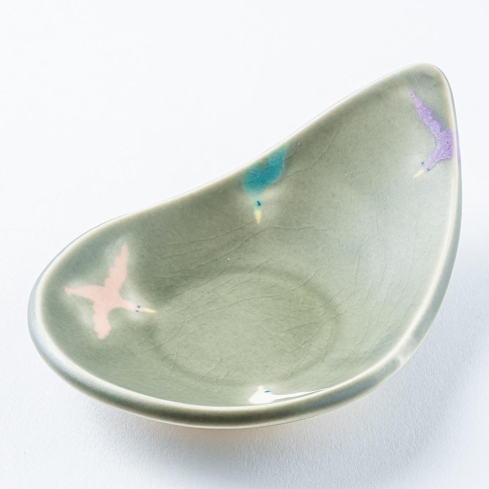作家 柴田礼美 しずく皿-鳥/グレー 作家 柴田礼美 陶磁器作家もの