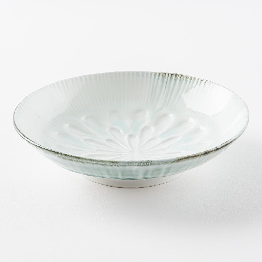 作家 西隆行 花紋皿 流釉深緑 作家 西隆行 陶磁器作家もの