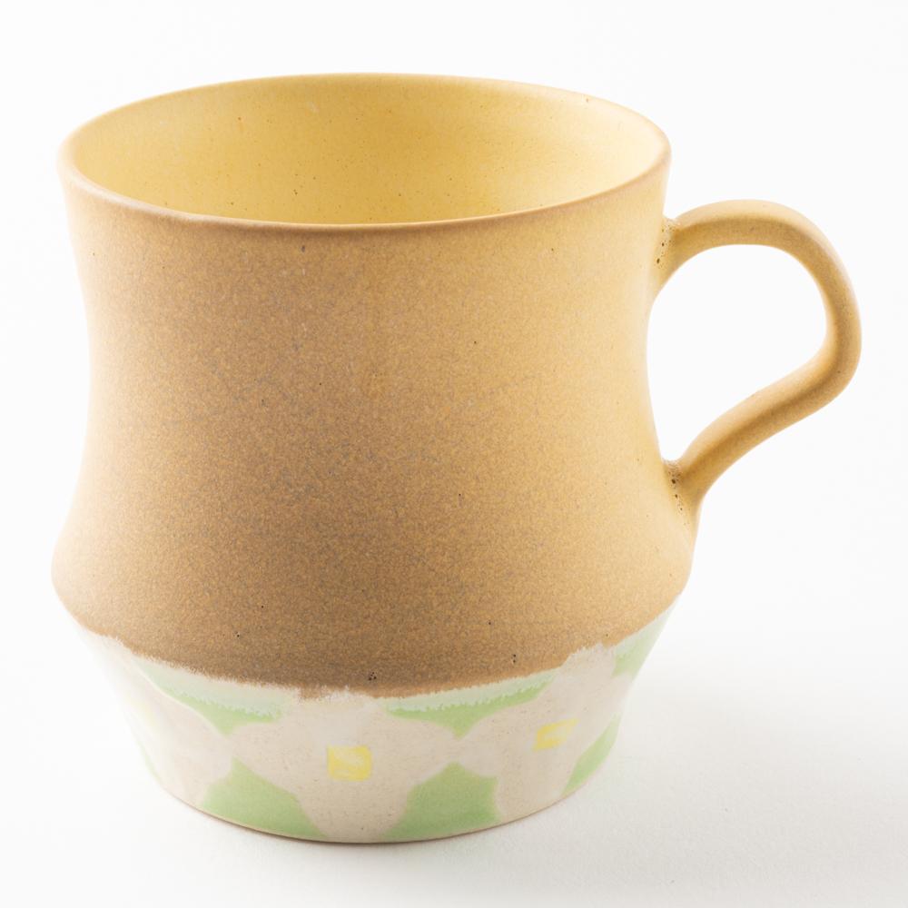 作家 佐藤牧子 お花マグカップ 黄色と緑 作家 佐藤牧子 陶磁器作家もの