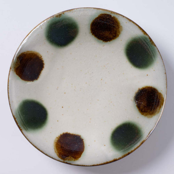 やちむん工房瀬底島ポタリー 五寸皿 ドット茶と緑 ¥3,080 大人の