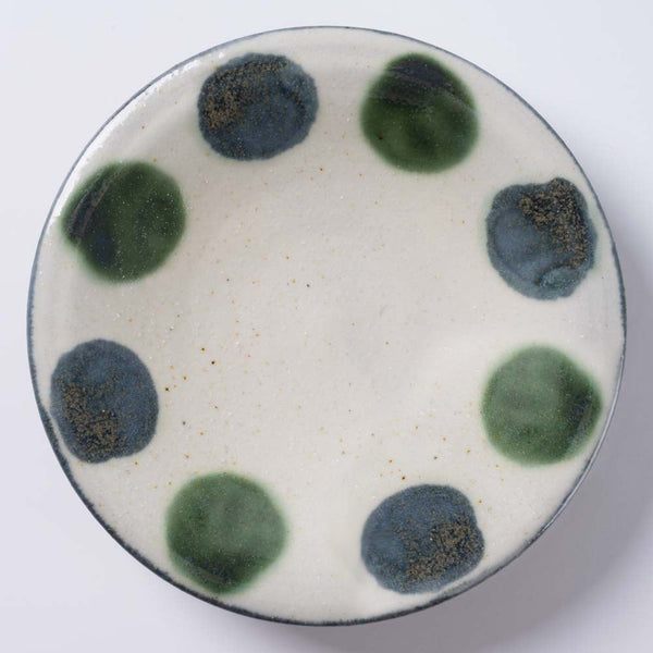 やちむん工房瀬底島ポタリー 五寸皿 ドット青と緑– 大人の焼き物