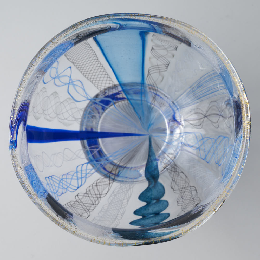 ガラス作家　北形槙子　彩色LACE　round glass　(BL/BK)