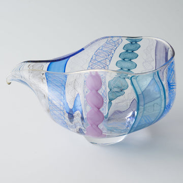 ガラス作家　北形槙子　彩色LACE　lipped bowl　(PL×BL/BK) ガラス作家　北形槙子 ガラスもの