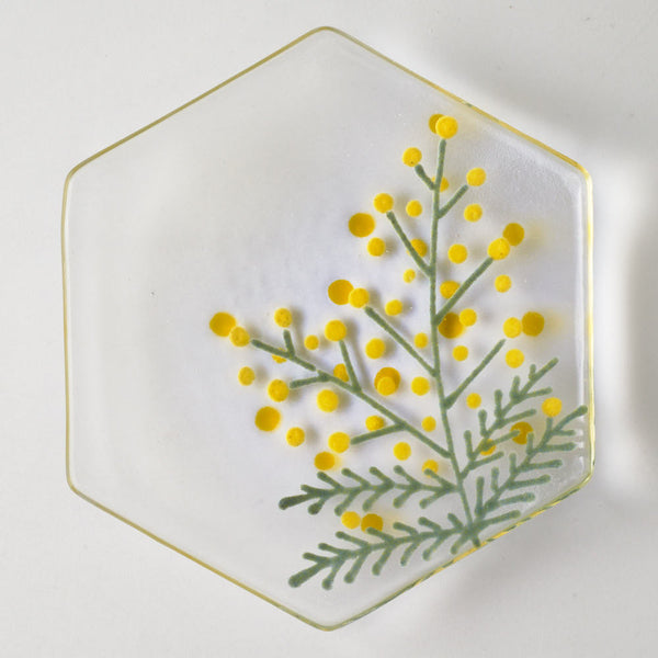 ガラス作家 沖知江子 ミモザ 小皿 六角形 ¥3,850 大人の焼き物