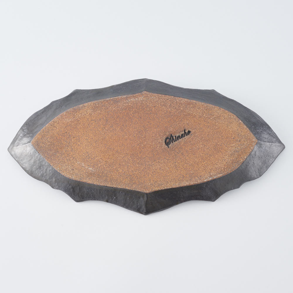作家　古角志奈帆　アラベスク文長皿　matt black 作家　古角志奈帆 陶磁器作家もの