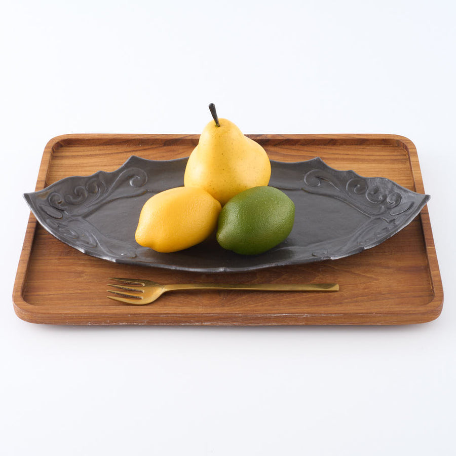 作家　古角志奈帆　アラベスク文長皿　matt black 作家　古角志奈帆 陶磁器作家もの
