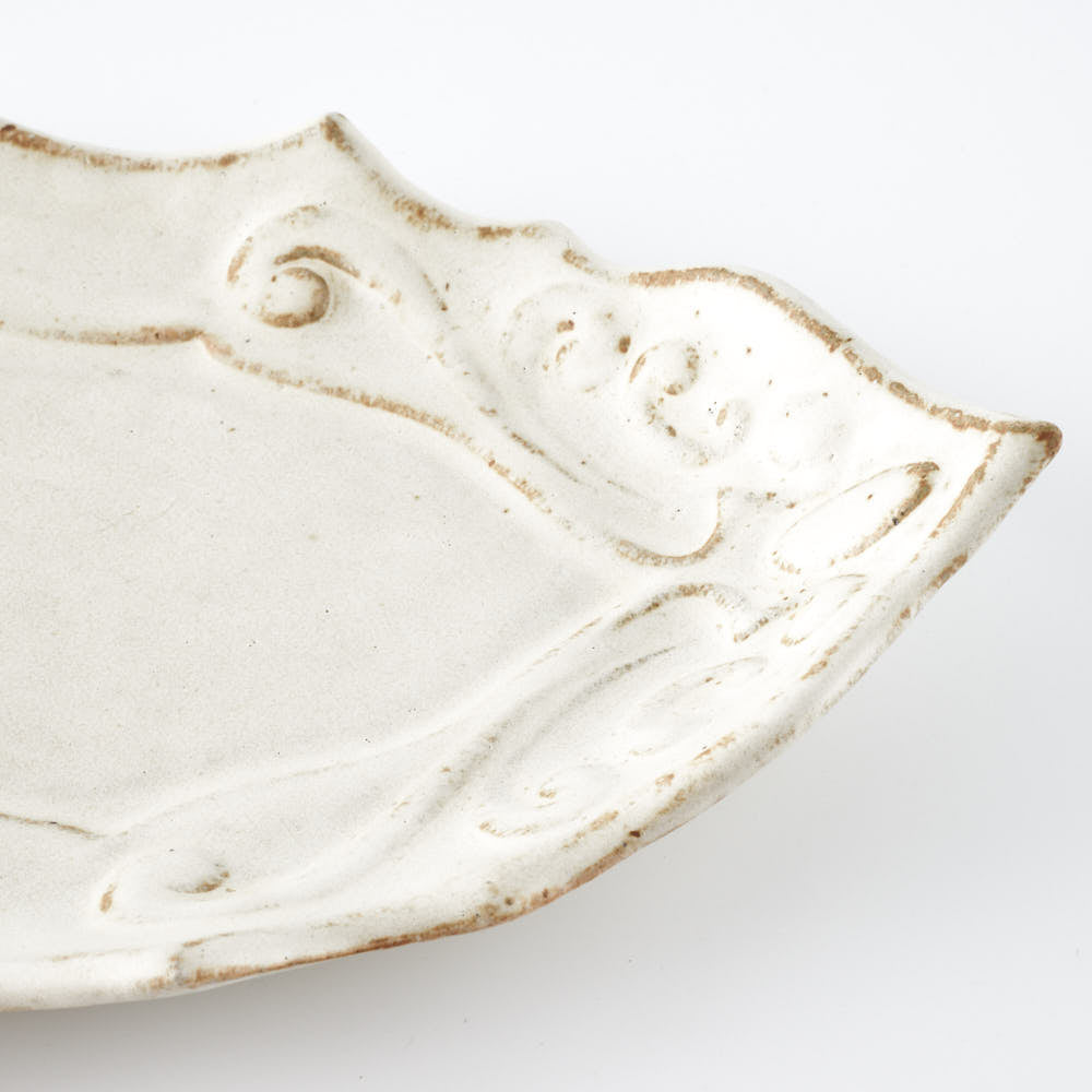 作家　古角志奈帆　アラベスク文長皿　white brown 作家　古角志奈帆 陶磁器作家もの