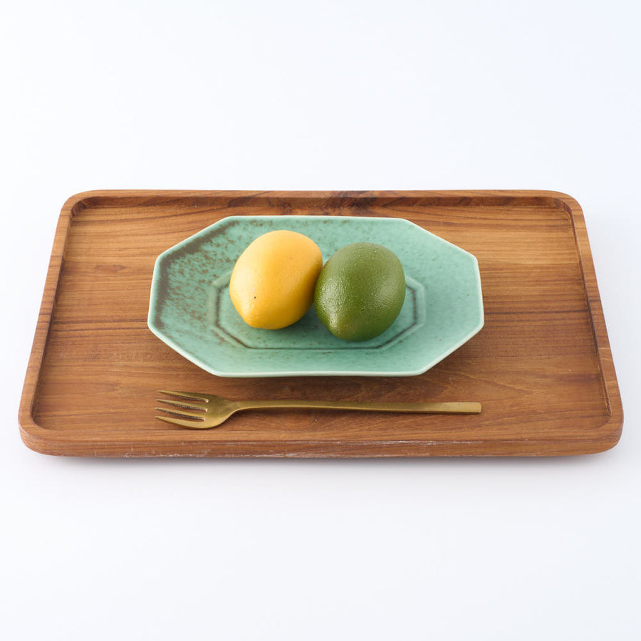 作家　佐々木綾子　八角皿20.5cm グリーン 作家　佐々木綾子 陶磁器作家もの