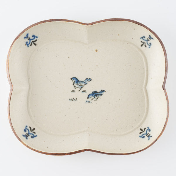 中西申幸　鳥遊戯画　四ツ葉絵皿　4枚セット　チュン　光萌窯 作家 中西申幸 鳥遊戯画 四つ葉絵皿（大） ¥5,500 大人の焼き物