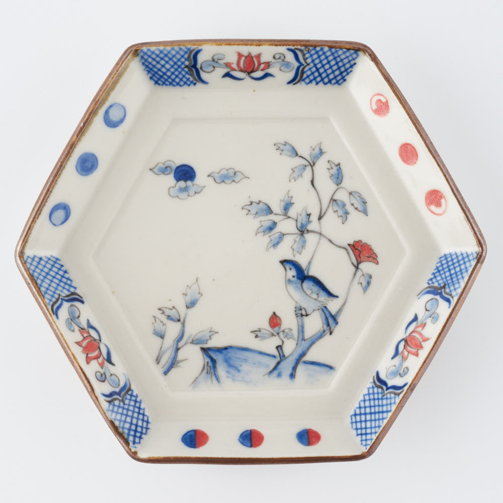 作家　中西申幸　鳥遊戯画　六角平向付(月見)