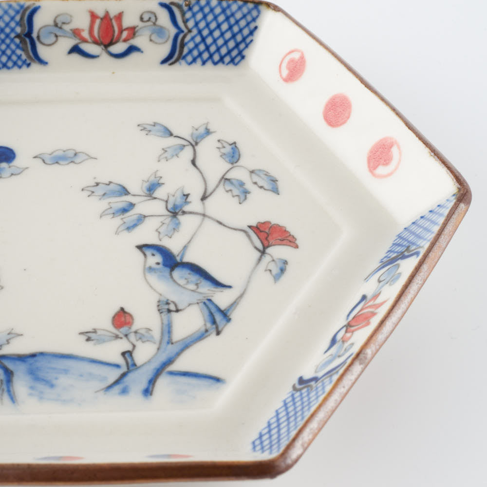 作家　中西申幸　鳥遊戯画　六角平向付(月見)