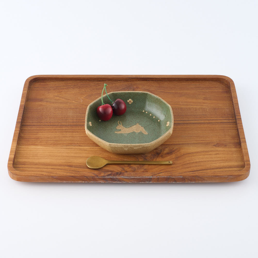 作家　田中遼馬　八角小鉢/ウサギ/ミントグリーン 苔色工房 陶磁器作家もの