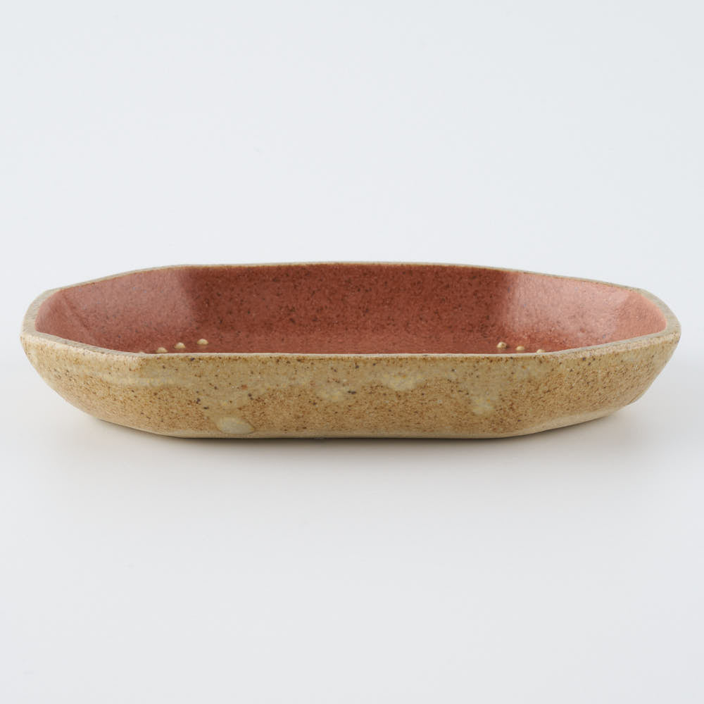 作家　田中遼馬　長八角小皿/ウサギ/コーラルピンク 苔色工房 陶磁器作家もの