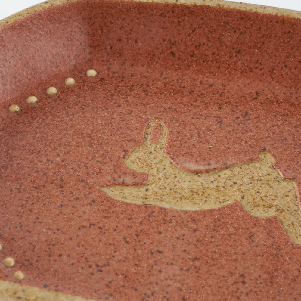 作家　田中遼馬　長八角小皿/ウサギ/コーラルピンク 苔色工房 陶磁器作家もの