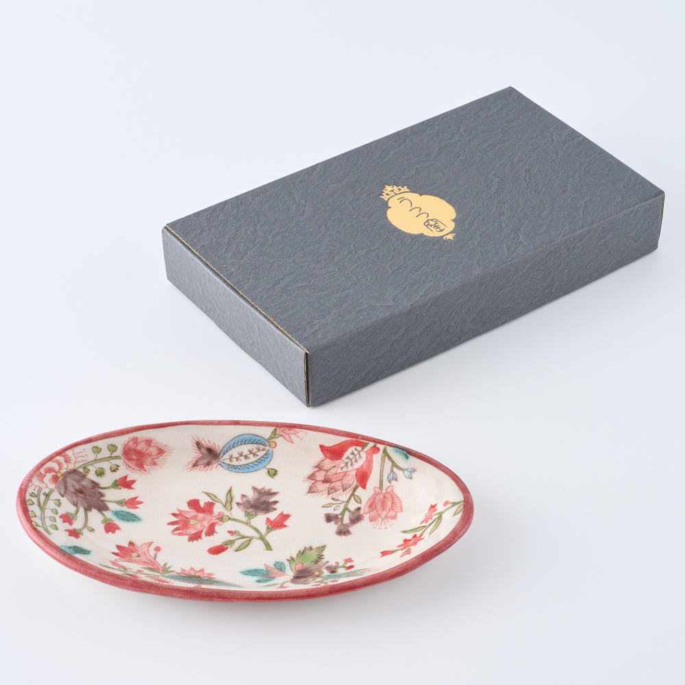 うつつ窯 作家 稲積佳谷 伝説の怪獣 オーバル中皿 花 赤 ¥6,380