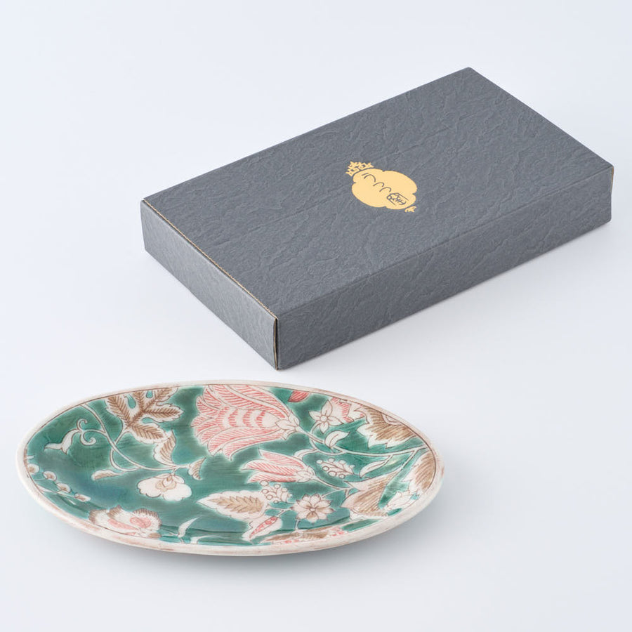うつつ窯　作家　稲積佳谷　夢窓華　オーバル中皿　緑 うつつ窯　作家　稲積佳谷 陶磁器作家もの