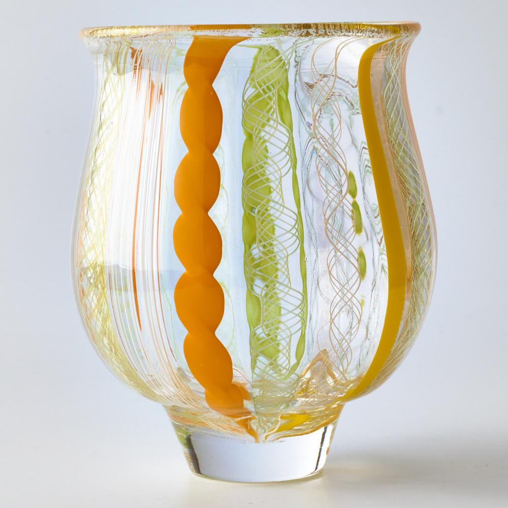 ガラス作家　北形槙子　彩色LACE sake cup（LGR×YL/WH) ガラス作家　北形槙子 ガラスもの