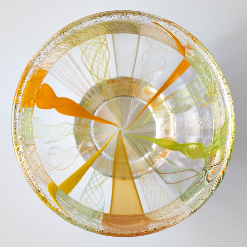 ガラス作家　北形槙子　彩色LACE sake cup（LGR×YL/WH) ガラス作家　北形槙子 ガラスもの