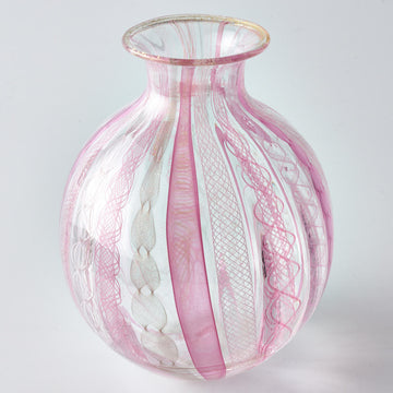 ガラス作家　北形槙子　彩色LACE round vase（PK/WH) ガラス作家　北形槙子 ガラスもの