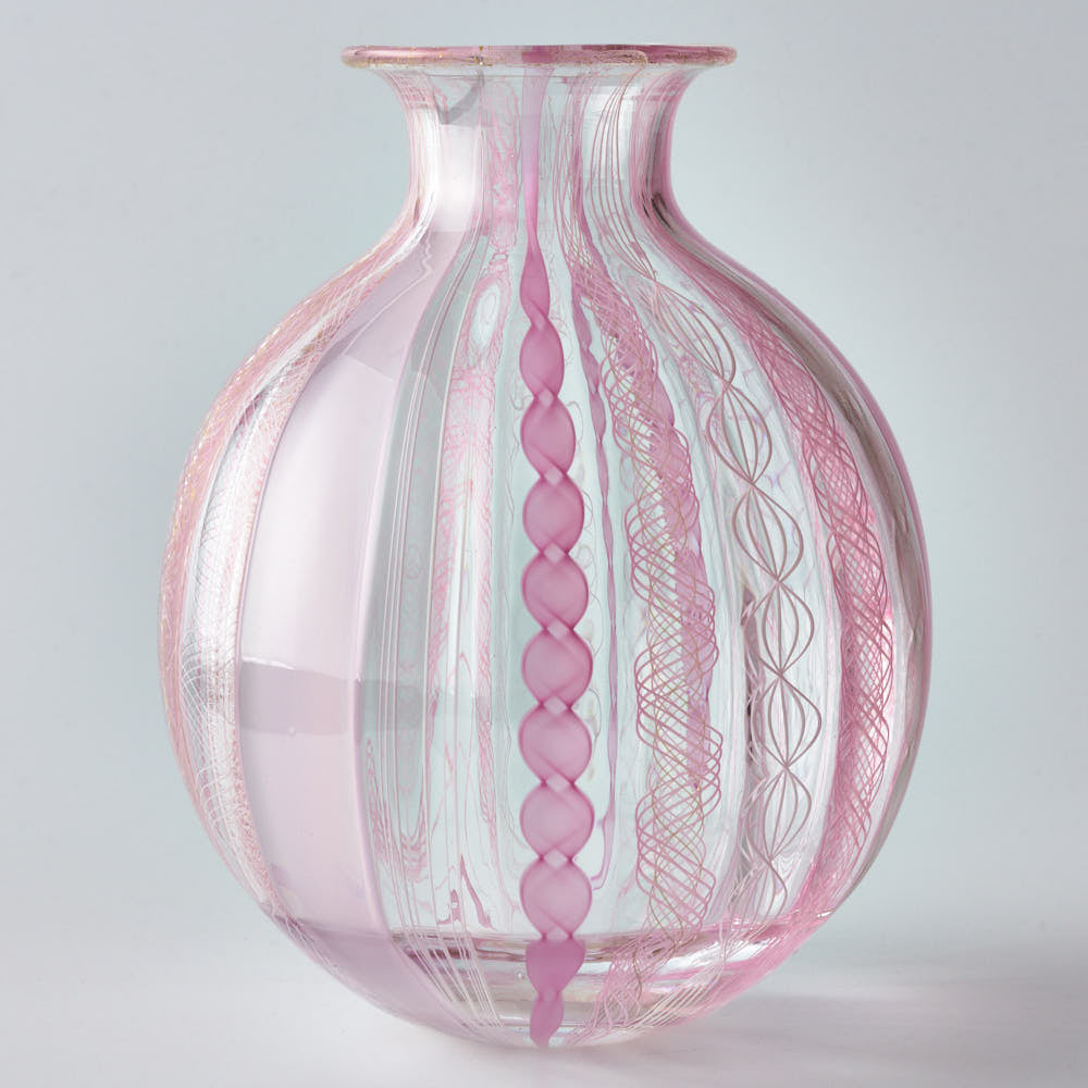 ガラス作家　北形槙子　彩色LACE round vase（PK/WH) ガラス作家　北形槙子 ガラスもの