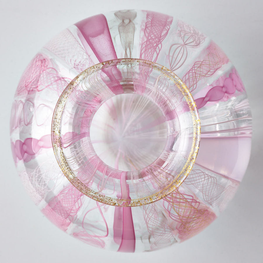 ガラス作家　北形槙子　彩色LACE round vase（PK/WH) ガラス作家　北形槙子 ガラスもの