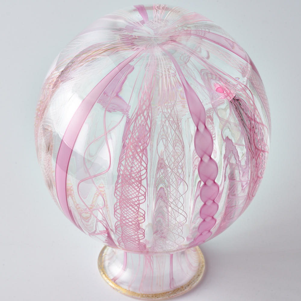 ガラス作家　北形槙子　彩色LACE round vase（PK/WH) ガラス作家　北形槙子 ガラスもの