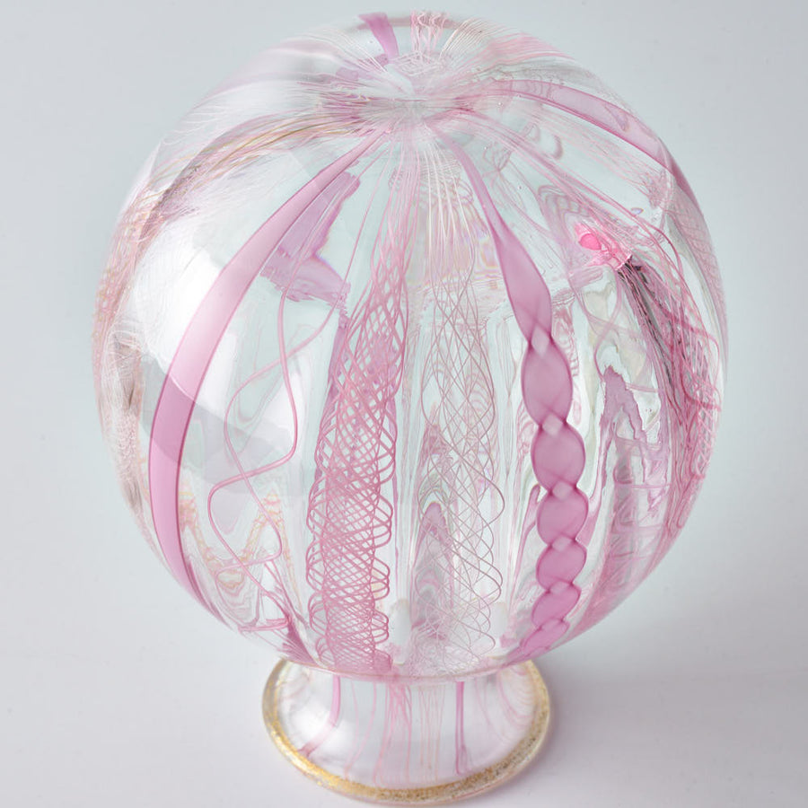 ガラス作家　北形槙子　彩色LACE round vase（PK/WH) ガラス作家　北形槙子 ガラスもの