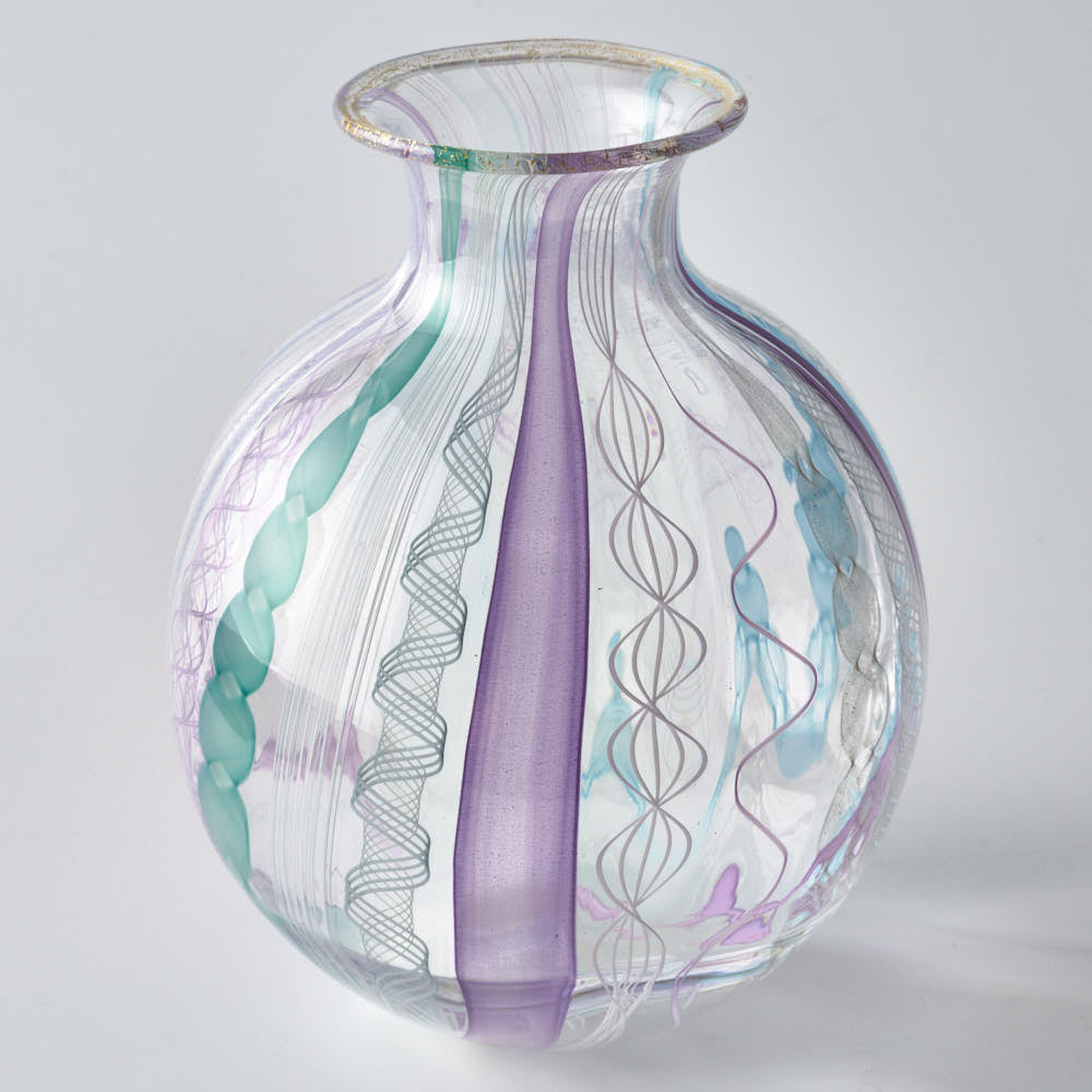 ガラス作家　北形槙子　彩色LACE round vase（LBL×PL/WH)
