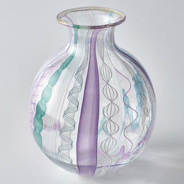 ガラス作家　北形槙子　彩色LACE round vase（LBL×PL/WH)