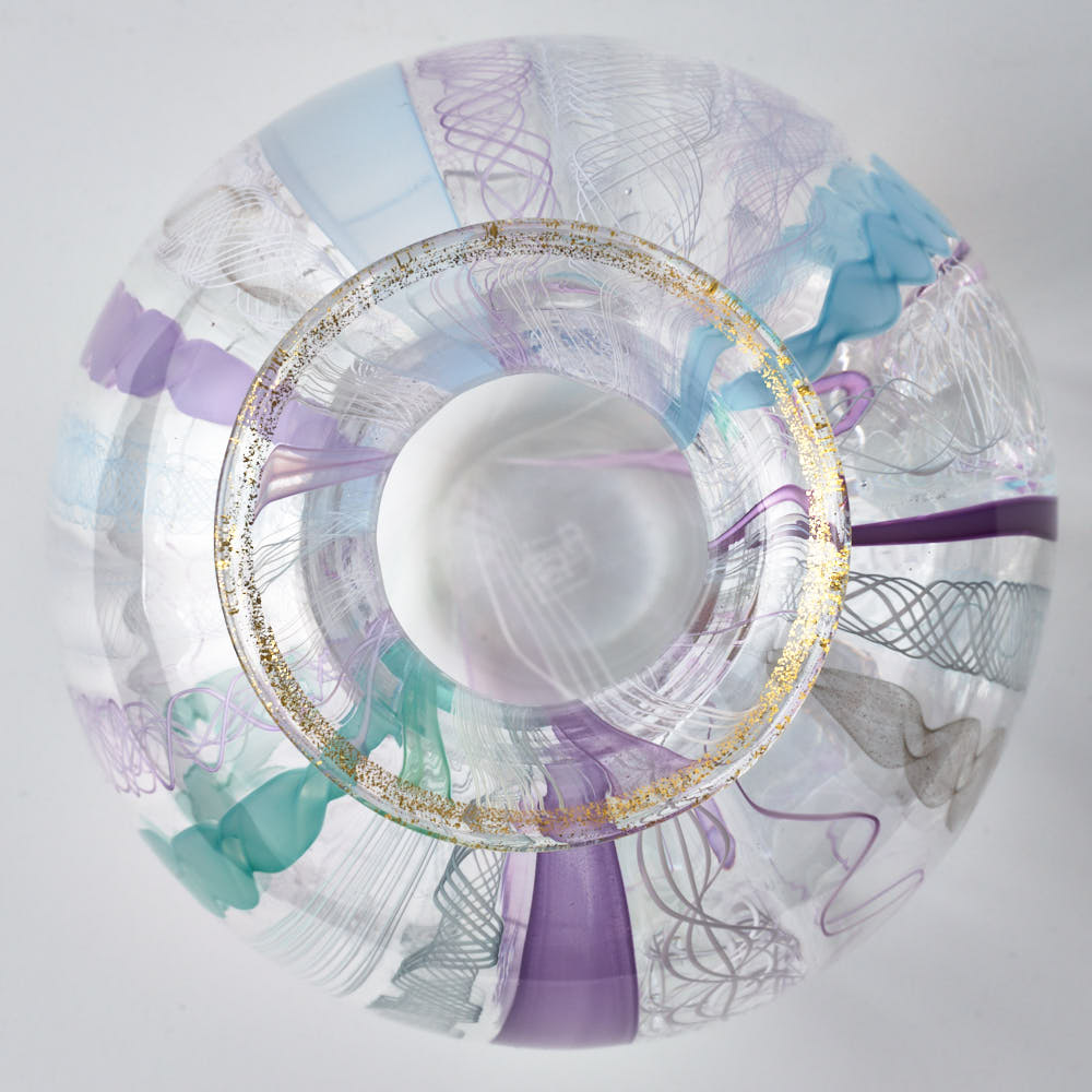 ガラス作家　北形槙子　彩色LACE round vase（LBL×PL/WH)