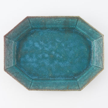 作家　藤原純　八角皿　碧