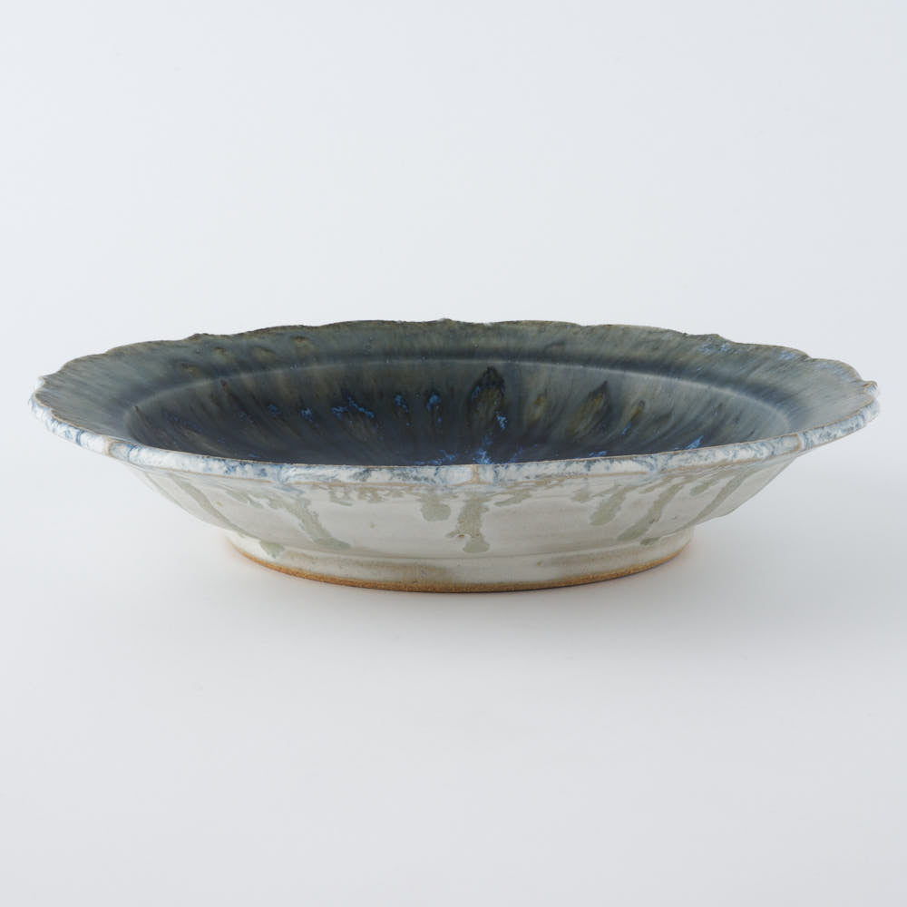 作家　村澤享　青灰釉稜花皿 作家　村澤享 陶磁器作家もの