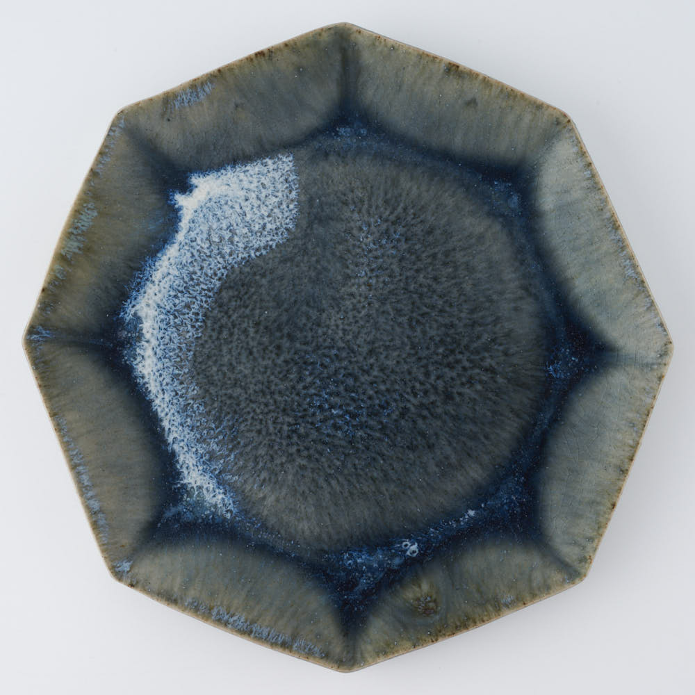作家　村澤享　青灰釉八角皿 作家　村澤享 陶磁器作家もの