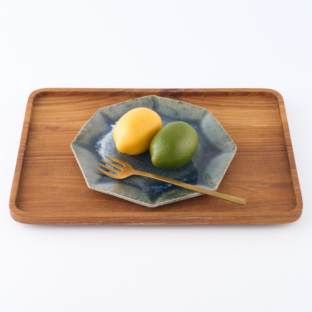 作家　村澤享　青灰釉八角皿 作家　村澤享 陶磁器作家もの