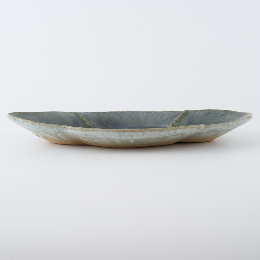 作家　村澤享　青灰釉花型皿 作家　村澤享 陶磁器作家もの