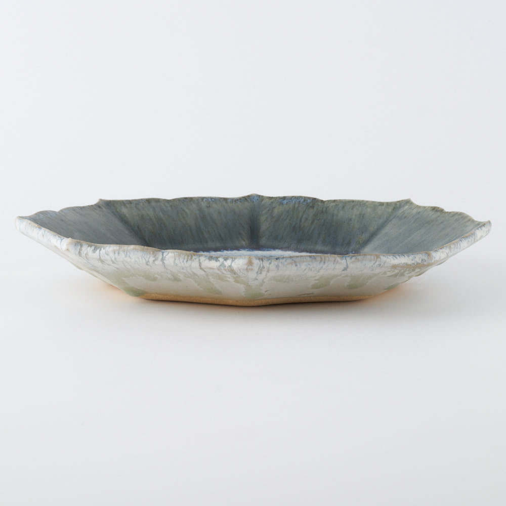 作家　村澤享　青灰釉稜花八角皿 作家　村澤享 陶磁器作家もの