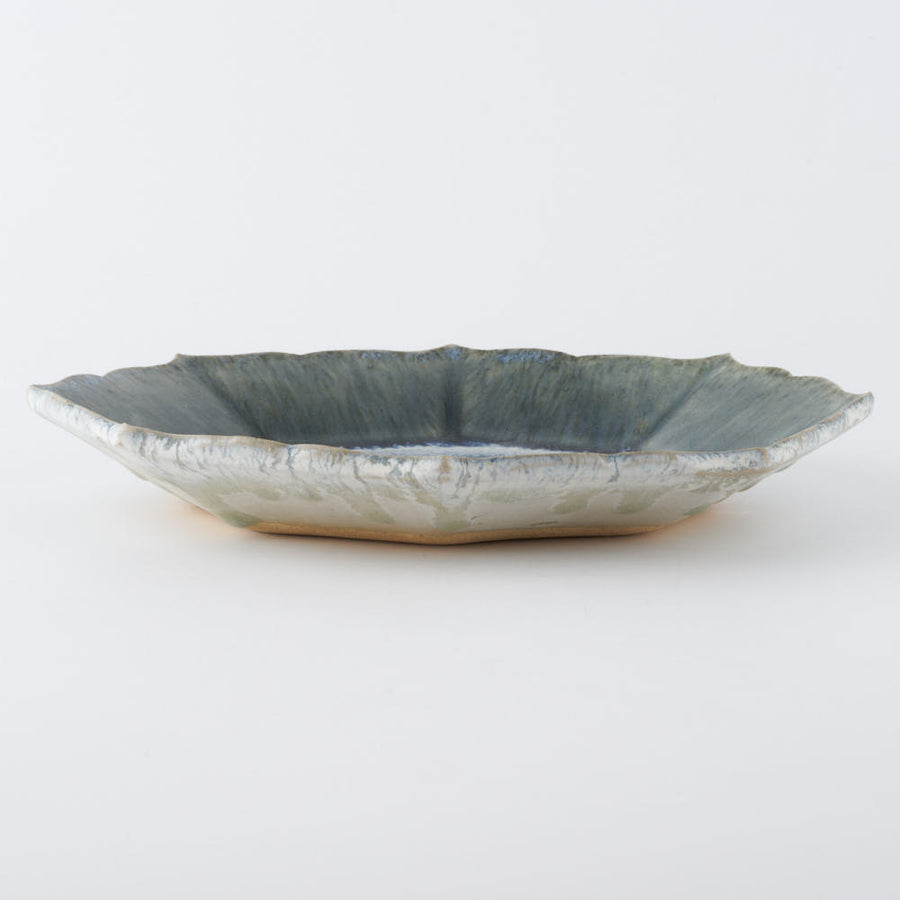 作家　村澤享　青灰釉稜花八角皿 作家　村澤享 陶磁器作家もの