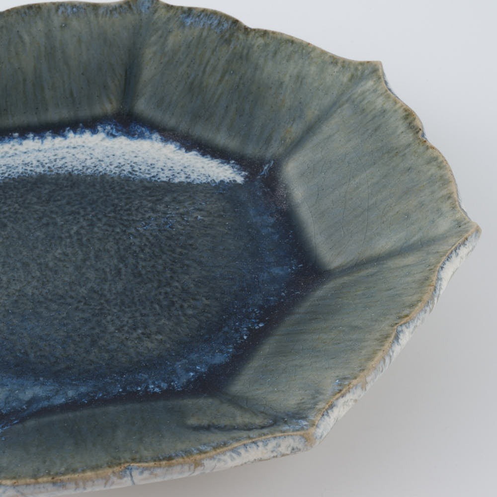 作家　村澤享　青灰釉稜花八角皿 作家　村澤享 陶磁器作家もの