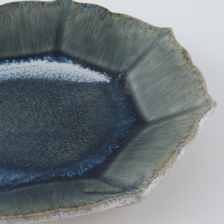 作家　村澤享　青灰釉稜花八角皿 作家　村澤享 陶磁器作家もの